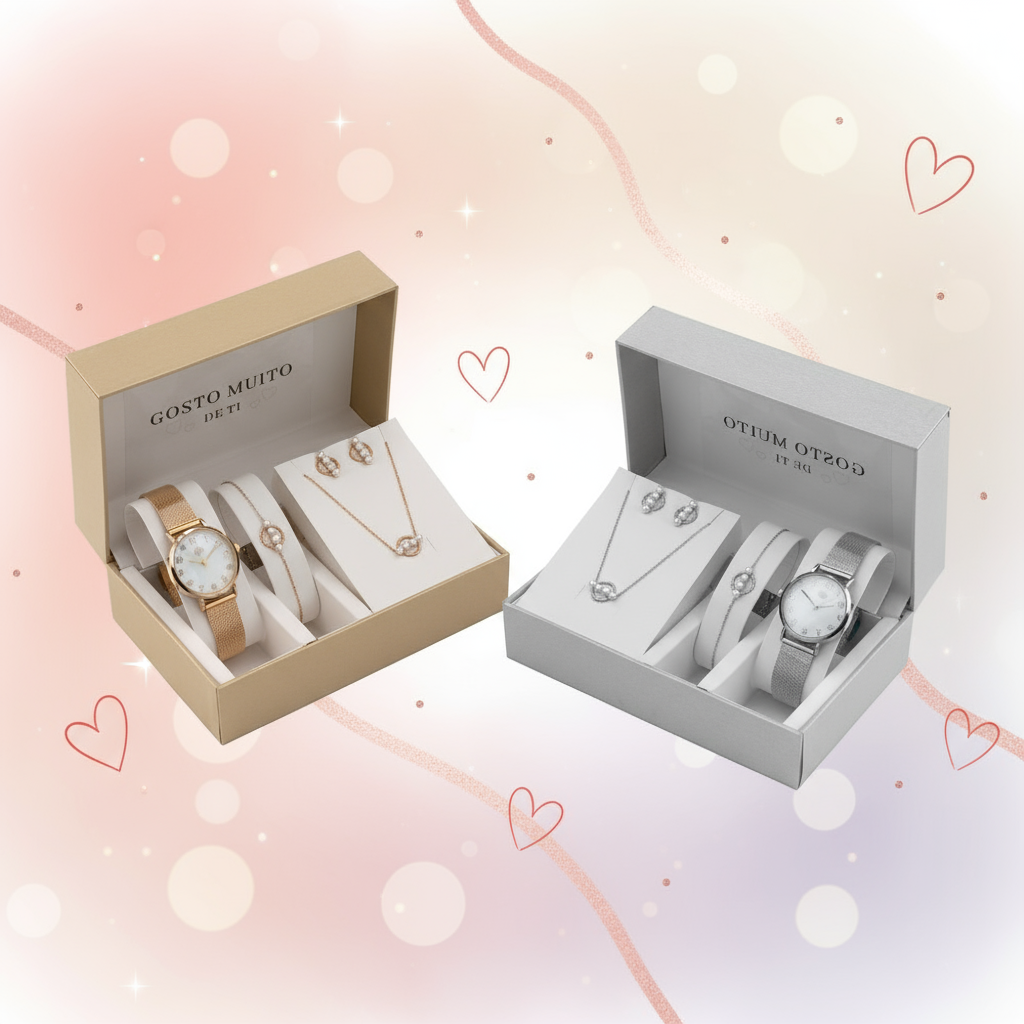Banner Conjunto de jóias em aço - Gosto Muito de Ti - Pérolas 3