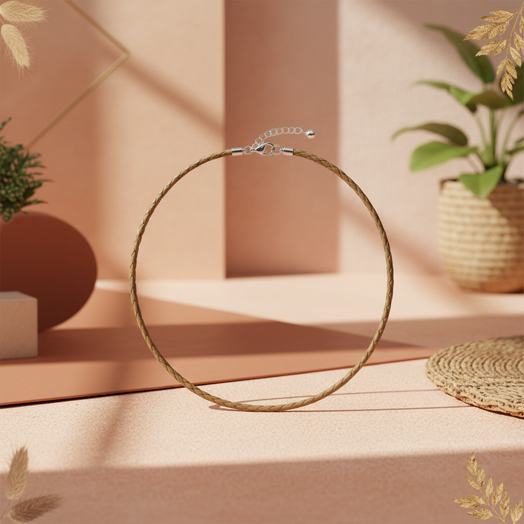 Banner Gargantilha de couro trançado beje escuro