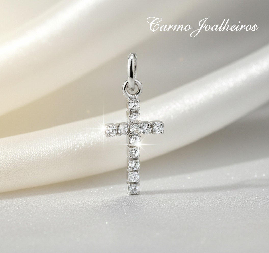 Banner Pendente Cruz Com Zircónias - Carmo Joalheiros
