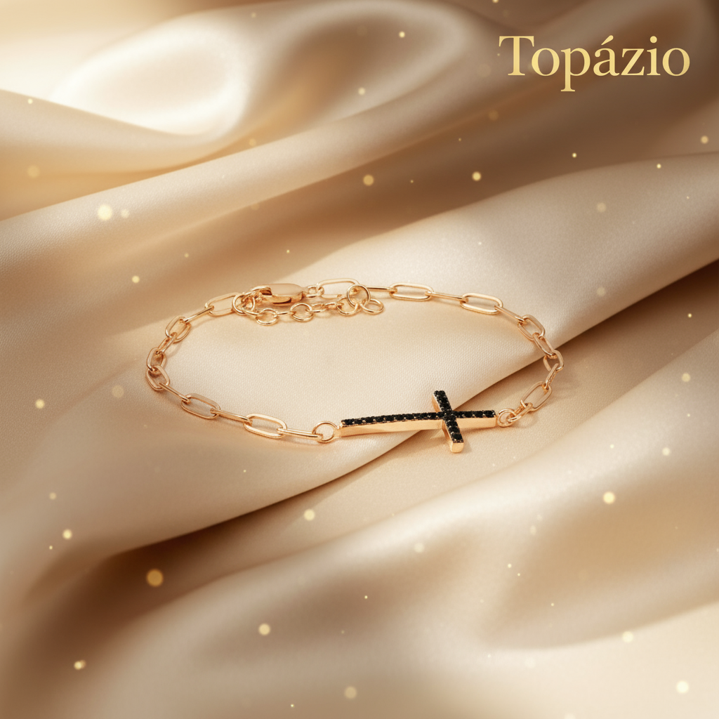 Banner Pulseira Cruz Dourada Masculina Topázio