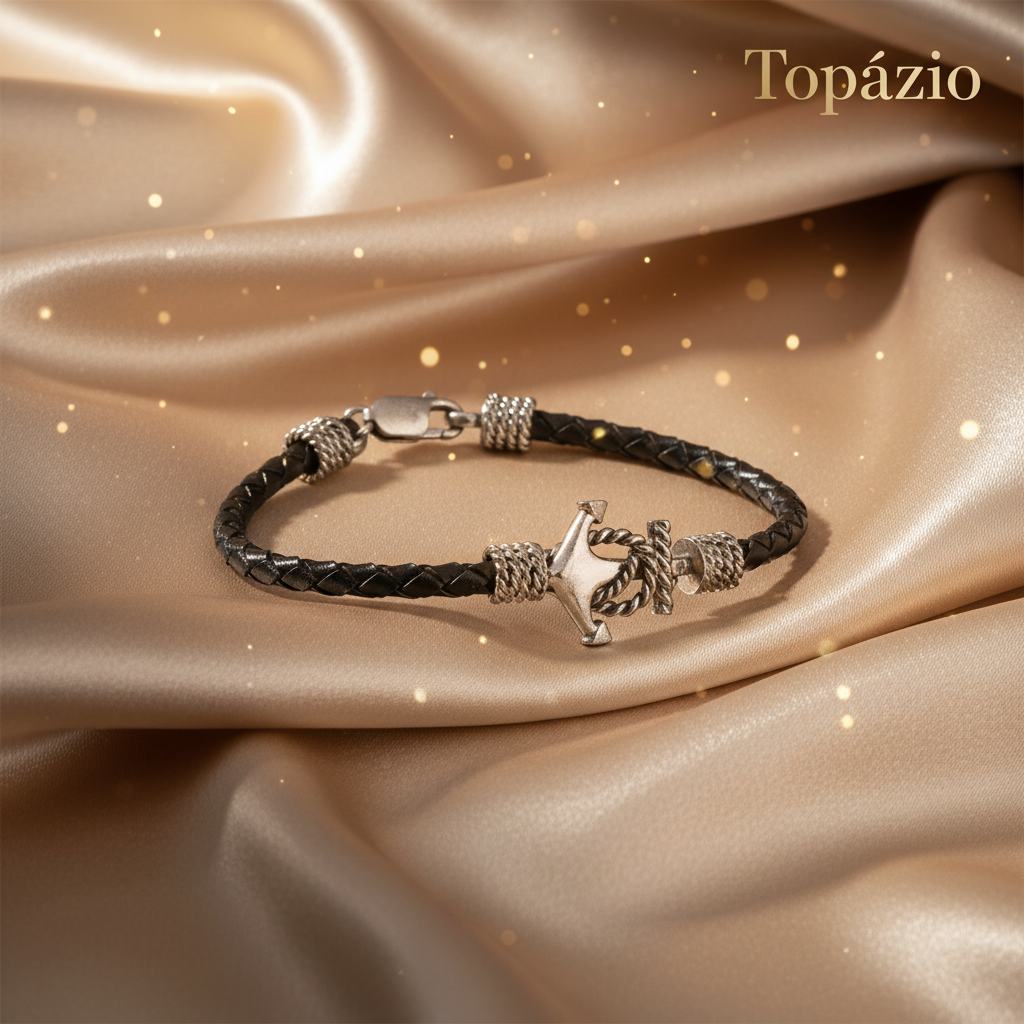 Banner Pulseira Âncora Masculina Prata Topázio