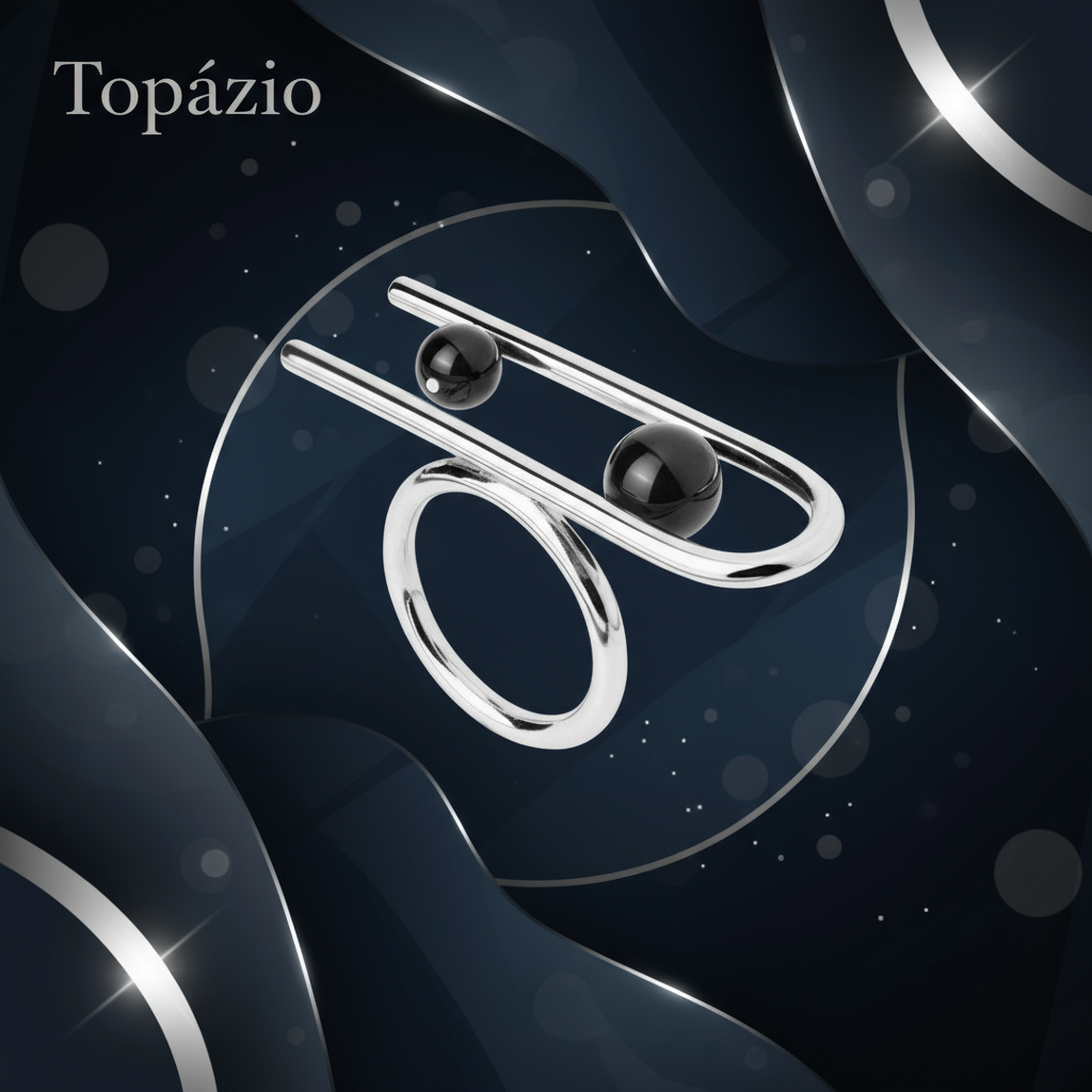 Banner Topázio 1874 Anel clip feminino Prata Moderno Bolas Pretas