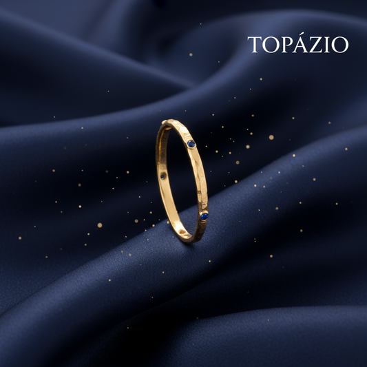 Banner Topázio 1874 anel feminino dourado fino com pedras azuis - Topázio