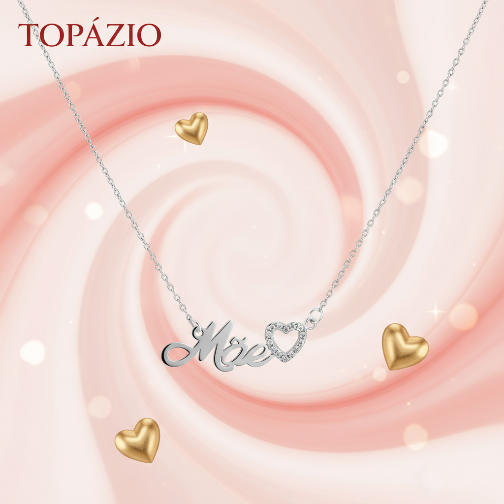 Banner Topázio 1874 colar mãe com coração prata 925