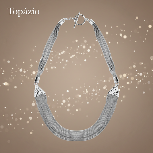 Banner Topázio - Colar Triângulo Feminino Multi-fios Metal