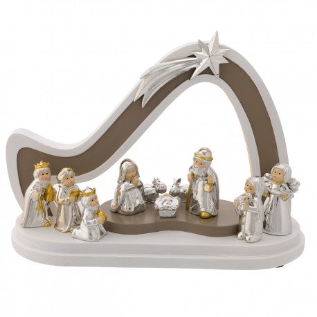 Belén Bicolor Cabaña 12x27x21cm Laminado Plata con LED
