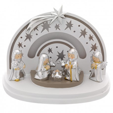 Cabaña de Belén Grande 14x24x16cm Laminado Plata con LED