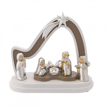 Belén Bicolor Cabaña 9x21x19cm Laminado Plata con LED