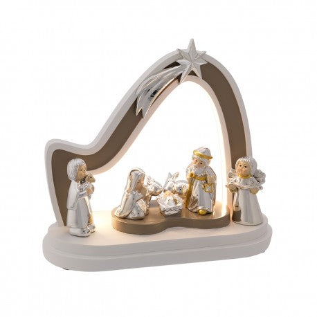 Belén Bicolor Cabaña 9x21x19cm Laminado Plata con LED
