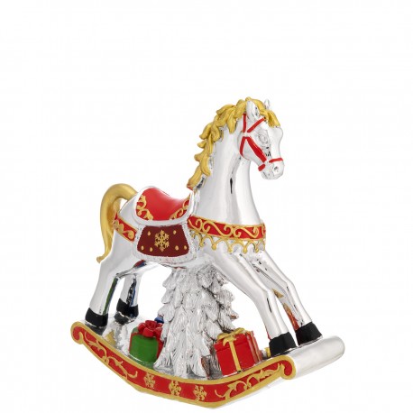 Cavalo Natalício 21x21cm com Carrilhão Musical | Prata Bilaminada 925 | Natal Luxo