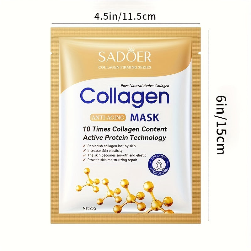 Máscara facial de colágeno hidratante da SADOER com 10 vezes mais colágeno, embalagem dourada e ideal para todos os tipos de pele