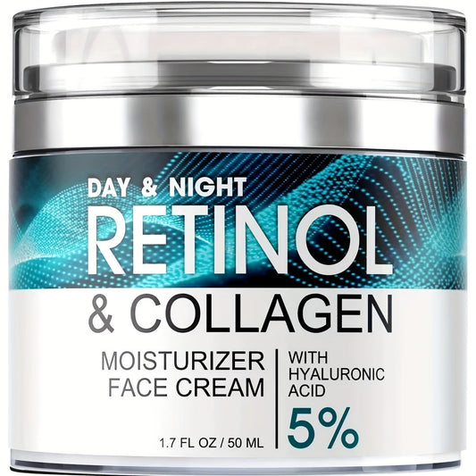 Hidratante retinol 50ml com colágeno e ácido hialurônico para uma pele jovem e radiante, embalagem moderna.