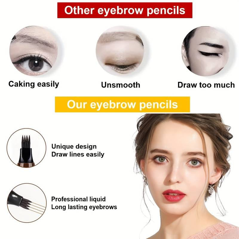 Caneta de sobrancelha à prova d'água, lápis de sobrancelha microblading com 4 cabeças para maquiagem natural