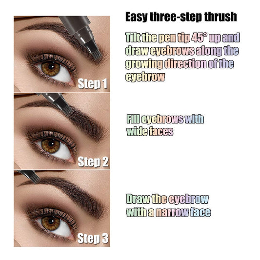 Caneta de sobrancelha à prova d'água, lápis de sobrancelha microblading com 4 cabeças e aparência natural
