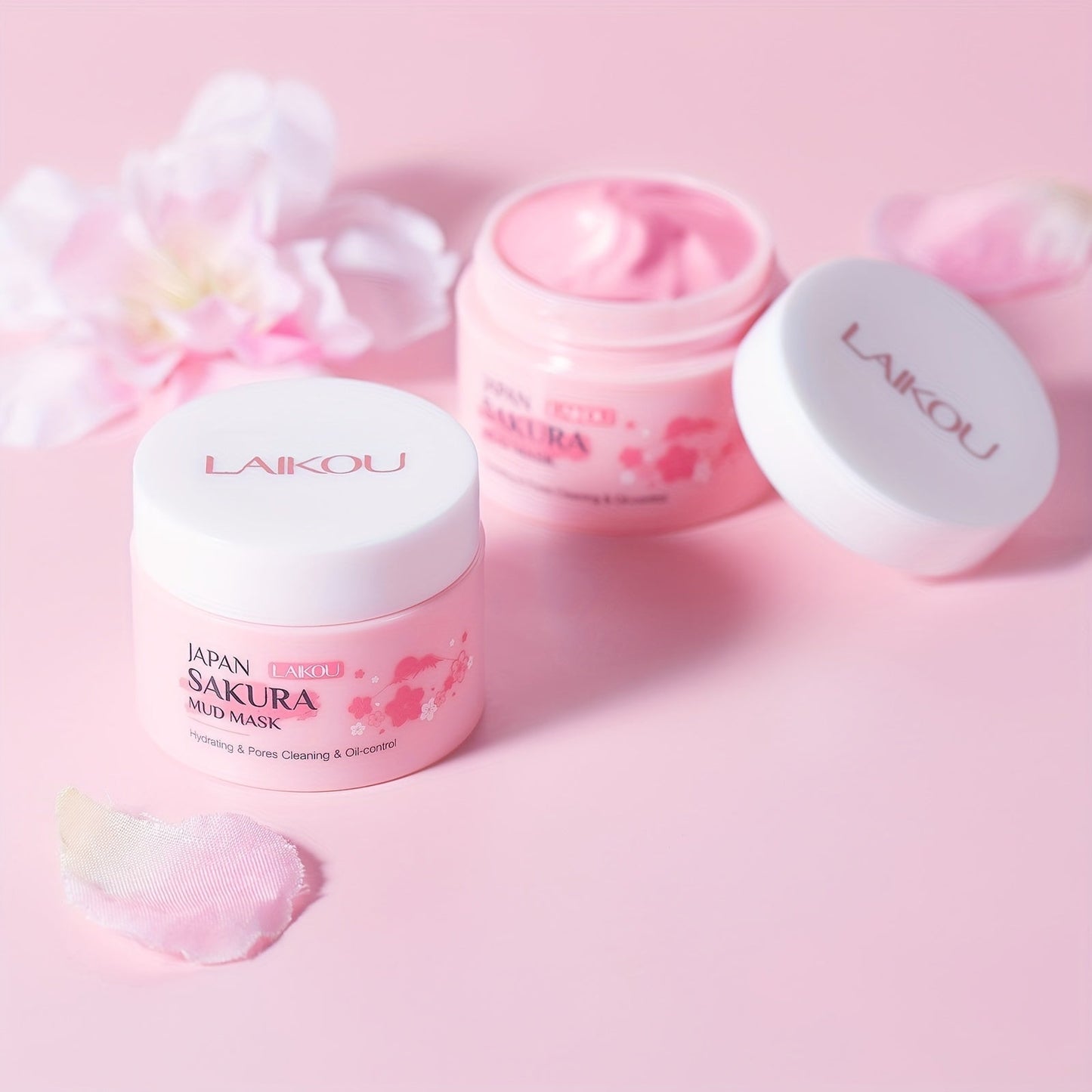 Máscara de Argila Hidratante Laikou Sakura 25g, adequada para todos os tipos de pele e proporciona limpeza e hidratação