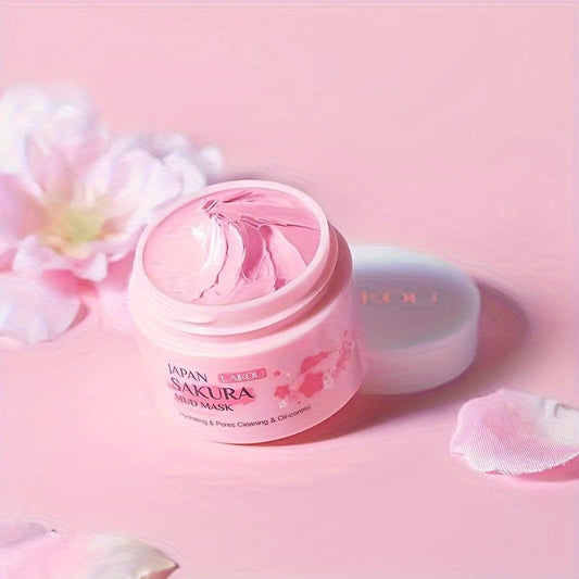 Máscara de Argila Hidratante Laikou Sakura 25g, ideal para limpeza profunda e hidratação com ácido hialurônico