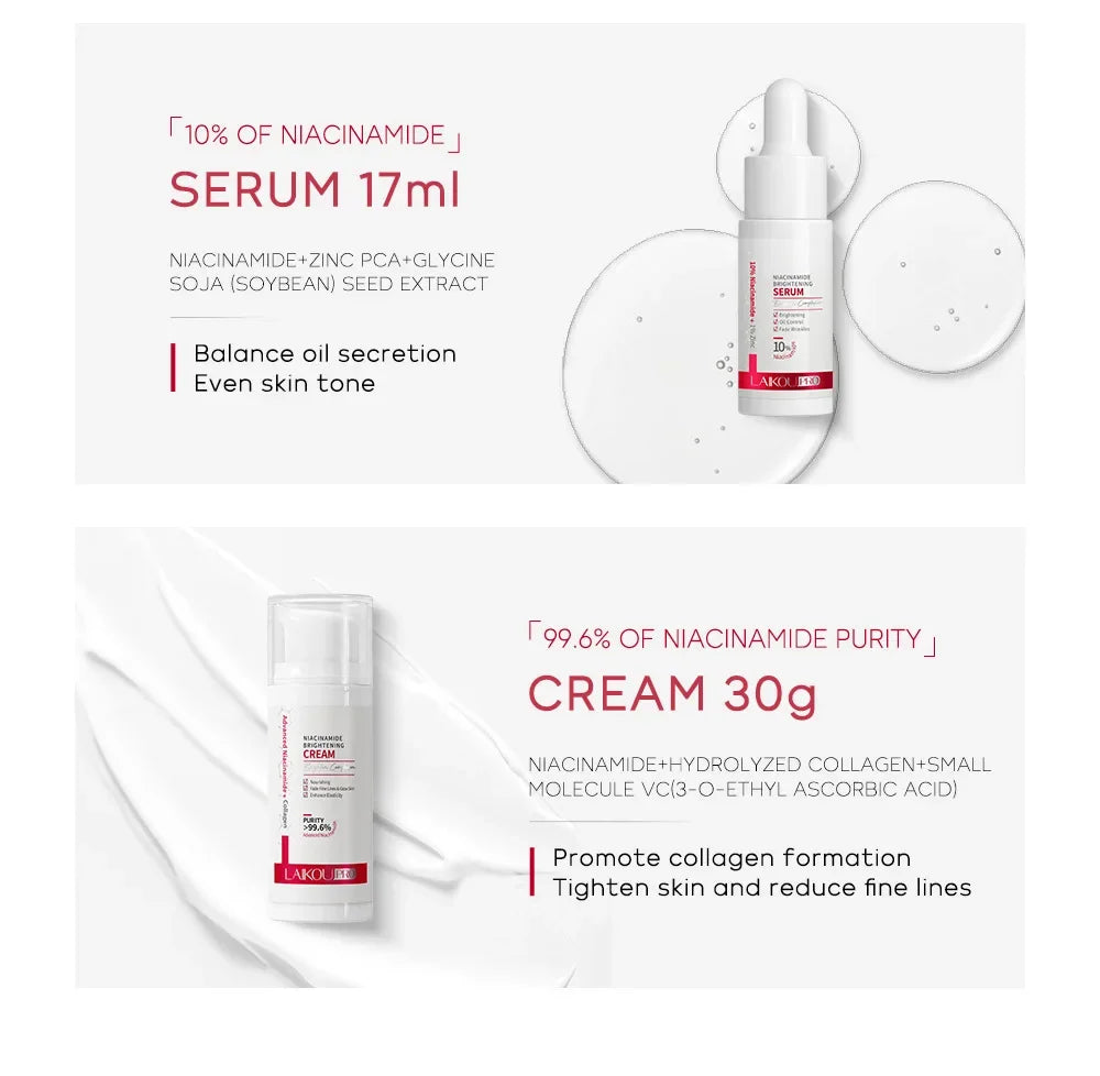 Set de cuidados com a pele niacinamida com sérum e creme para controle de oleosidade e redução de rugas