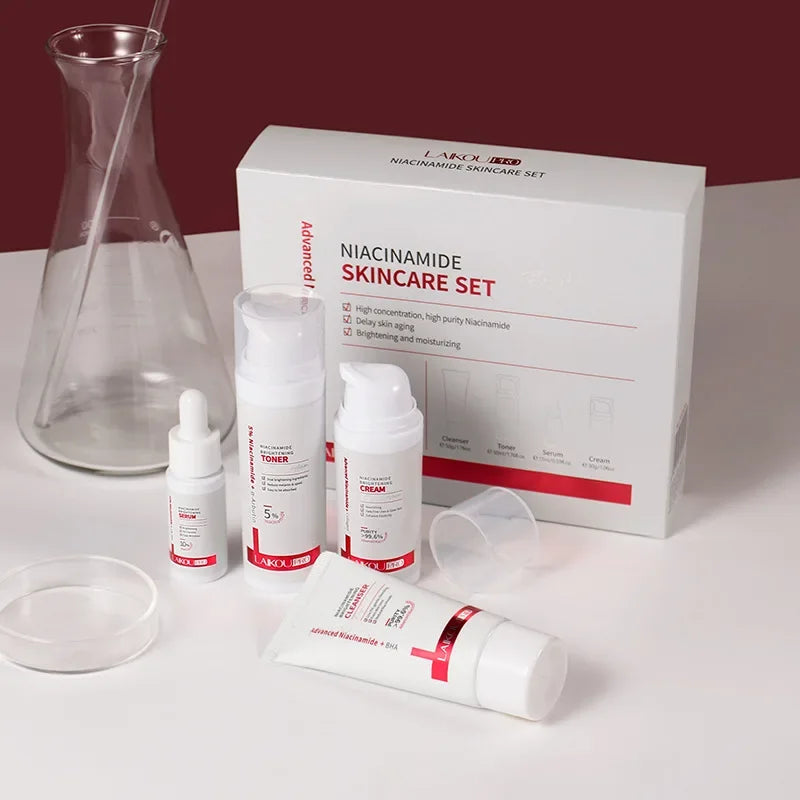 Conjunto de cuidados com a pele niacinamida com tônico, serum e creme para controle de oleosidade e rugas