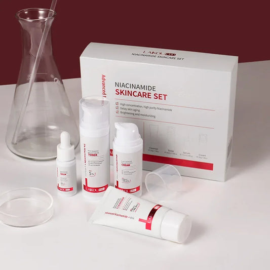 Conjunto de cuidados com a pele niacinamida com tônico, serum e creme para controle de oleosidade e rugas
