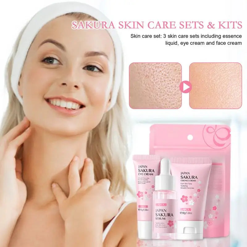 Conjunto de cuidados com a pele Sakura Japão para hidratação e luminosidade com creme e soro