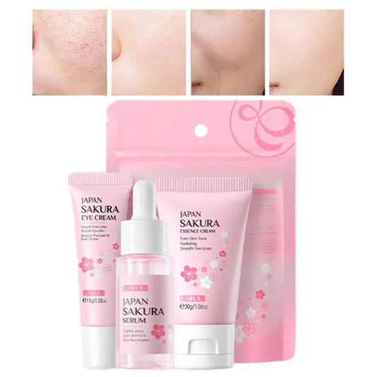 Conjunto de cuidados com a pele Sakura Japão com creme para os olhos, serum e essência para hidratar e iluminar a pele