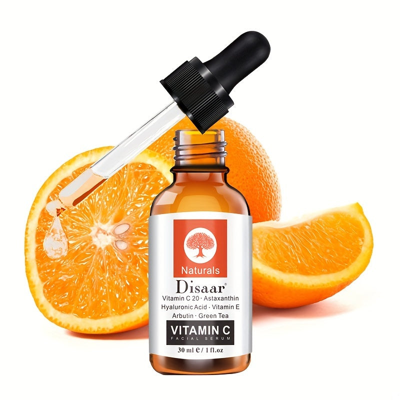 Soro facial vitamina C de 30ml com laranja fresca, destaca a hidratação e nutrientes essenciais