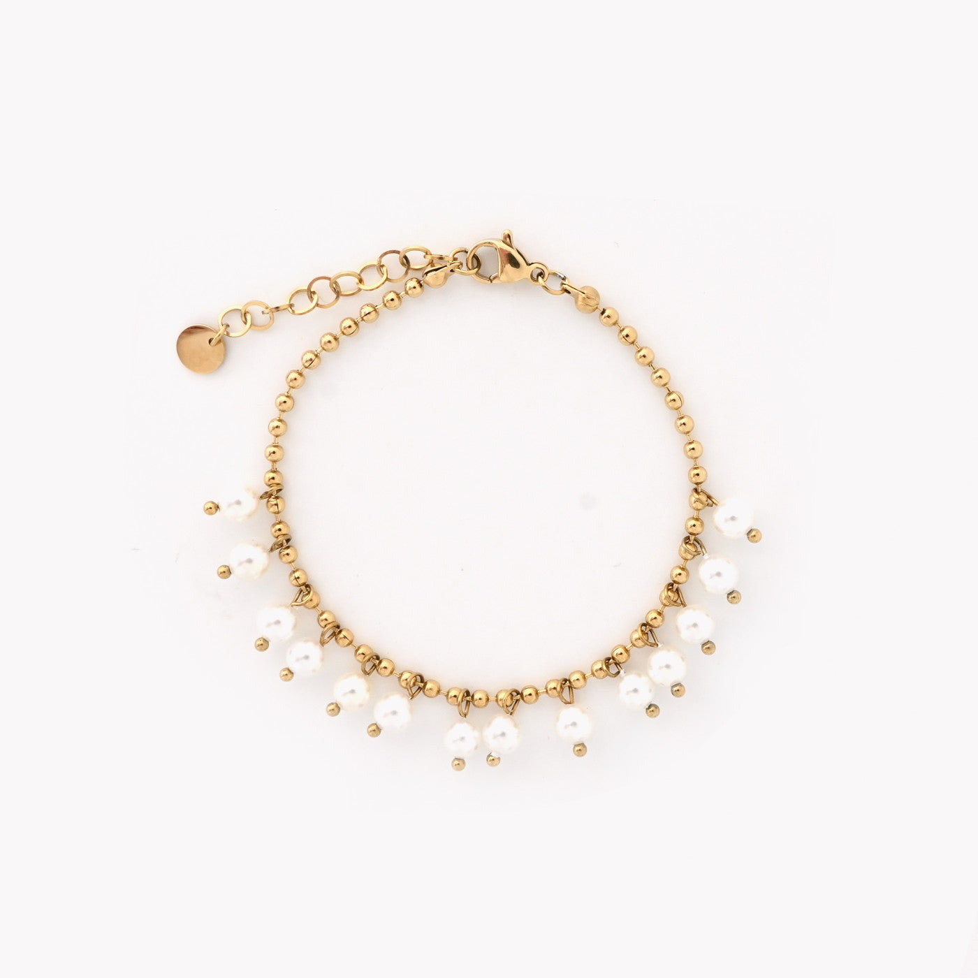 Pulseira em aço com pendentes pérolas