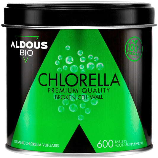 600 comprimidos de chlorella e espirulina Aldous Bio, suplemento ecológico vegano para bem-estar e detox