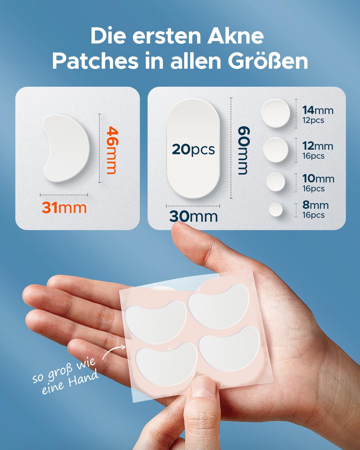 Adesivos para acne efeito rapido LitBear em 6 tamanhos para tratamento de espinhas com óleo de tea tree