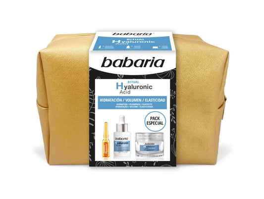 Babaria - Pack cremes mulher presente com creme hidratante rosto, soro facial e bolha em embalagem dourada
