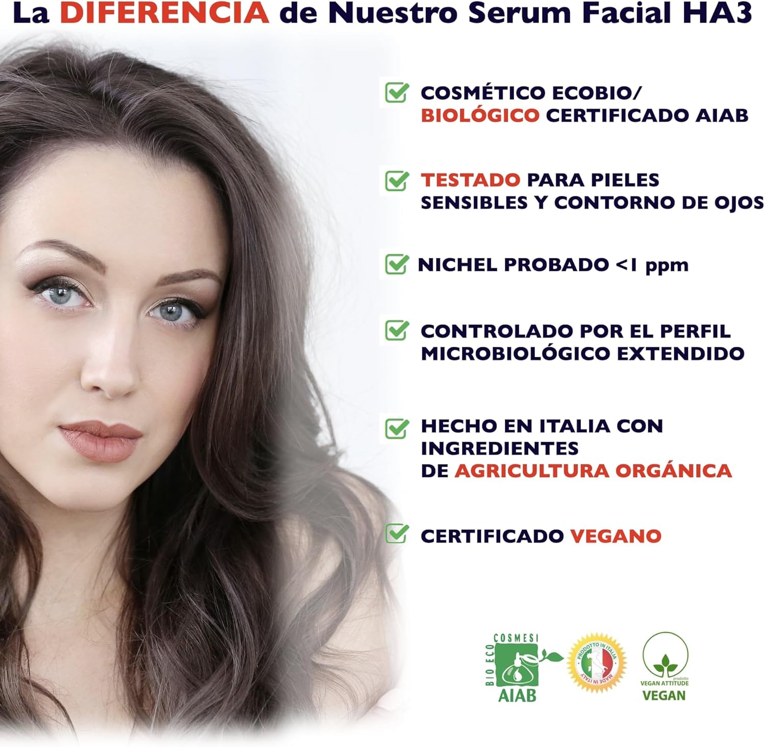 Bio Sérum facial com ácido hialurónico puro triplo Florence, anti-olheiras e anti-envelhecimento, 60 ml.