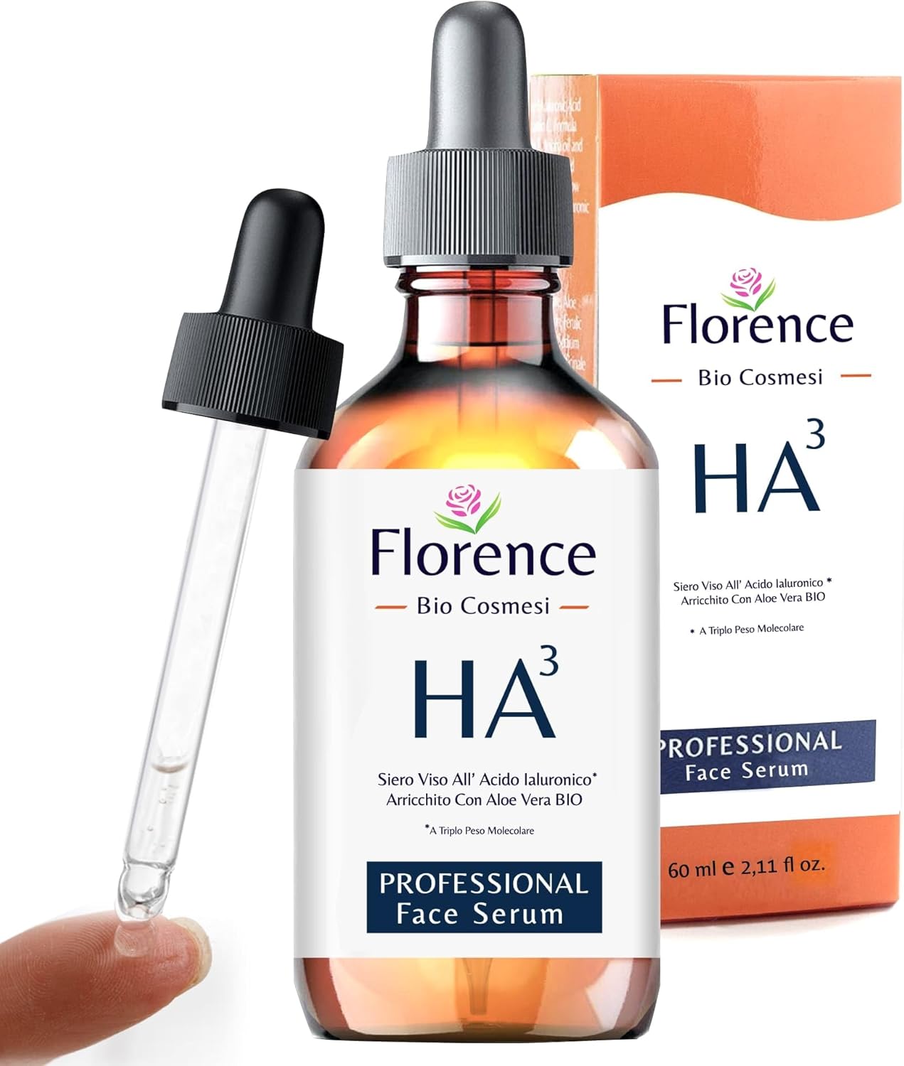 Bio Serum facial com acido hialuronico puro triplo Florence, 60 ml, com propriedades antirrugas e anti-envelhecimento