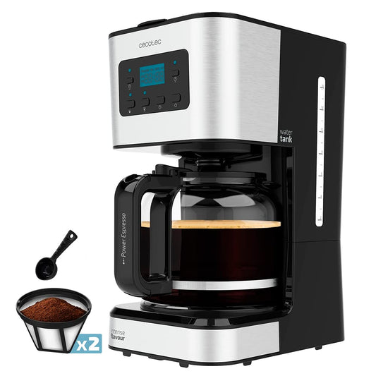 Cafeteira Cecotec 6 xícaras com jarra de vidro e painel digital, ideal para preparar cafés com estilo