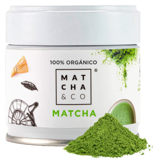 Chá Matcha verde em pó grau cerimonial 100% orgânico em embalagem de 30g da marca Matcha & Co.