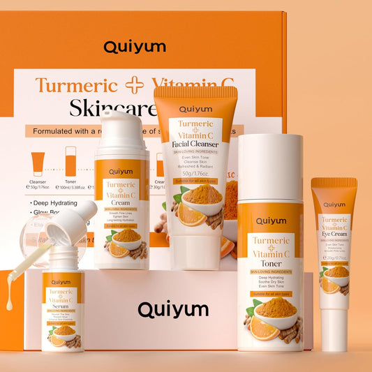 Conjunto de cuidados com a pele curcuma, kit facial completo com 5 peças incluindo leite de limpeza e creme para os olhos