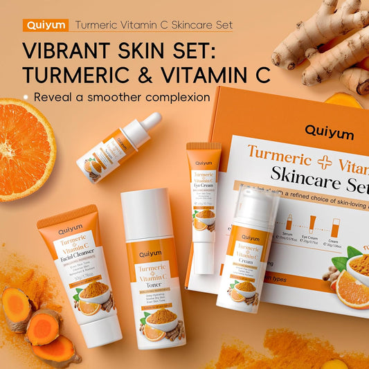 Conjunto de cuidados com a pele curcuma, 5 peças com leite de limpeza, tônico e cremes faciais para mulher