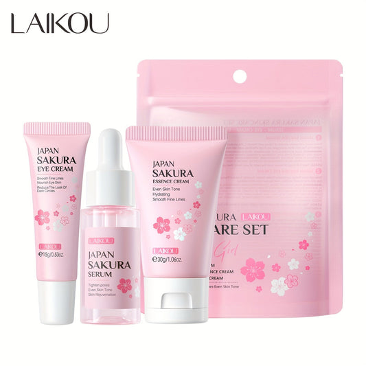 Conjunto de cuidados com a pele Laikou com soro, creme para os olhos e creme facial com extrato de flor de cerejeira