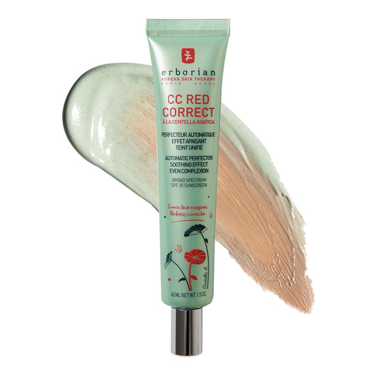 Creme anti-vermelhidão Erborian CC Red Correct em tubo de 15 ml para correção de cor e aperfeiçoamento da pele
