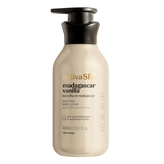 Creme corporal hidratante Nativa SPA de Baunilha Madagascar com 400 ml e gotas de quinoa para hidratação intensa
