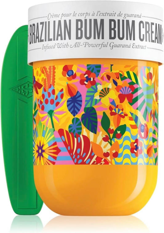 Creme de Bum Bum hidratante Sol de Janeiro 500 ml com tampa colorida e espátula verde