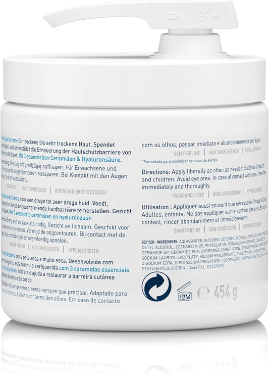Creme hidratante CeraVe em embalagem de 454g para hidratar e restaurar a barreira da pele