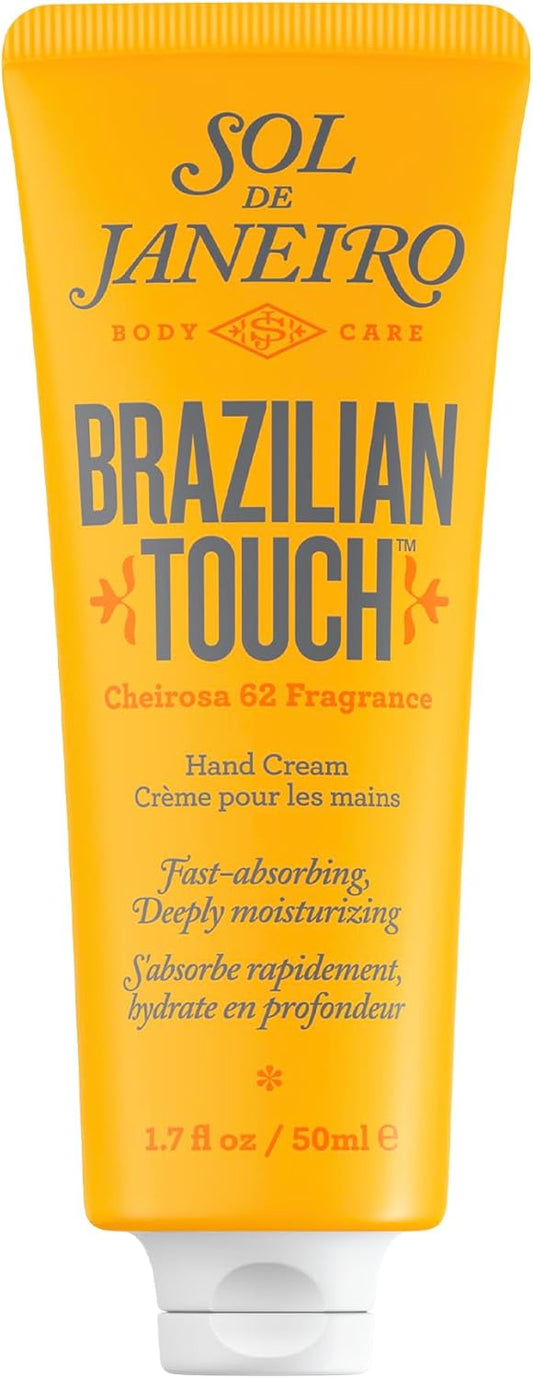 Creme hidratante para mãos Sol de Janeiro 50 ml com fragrância Cheirosa 62, embalagem amarela atraente