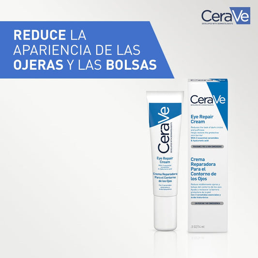 Creme para contorno de olhos CeraVe, com ácido hialurônico e niacinamida, 14 ml, para redução de olheiras e bolsas