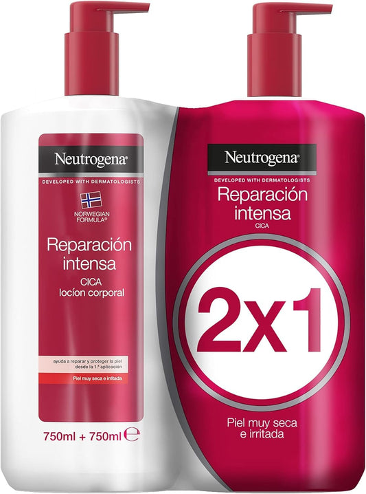 Creme reparador pele seca Neutrogena, embalagem de 2 x 750 ml, hidratante com Glicerina e Centella Asiática