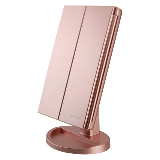 Espelho iluminado ampliação 1X 2X 3X com base elegante e design moderno para maquiagem em casa