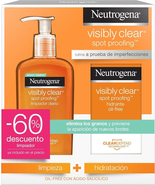 Rotina de cuidados faciais Neutrogena Visibly Clear com gel de limpeza facial Neutrogena e hidratante