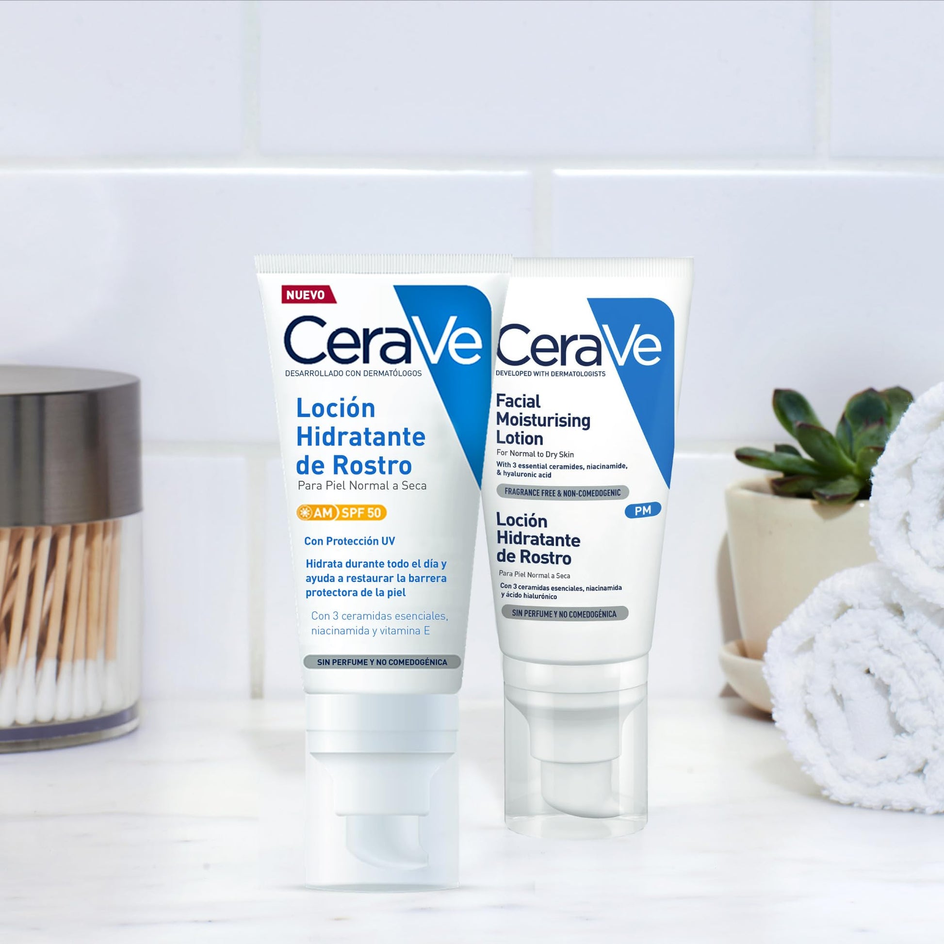 Locão hidratante CeraVe para rosto com proteção SPF, ideal para pele normal a seca