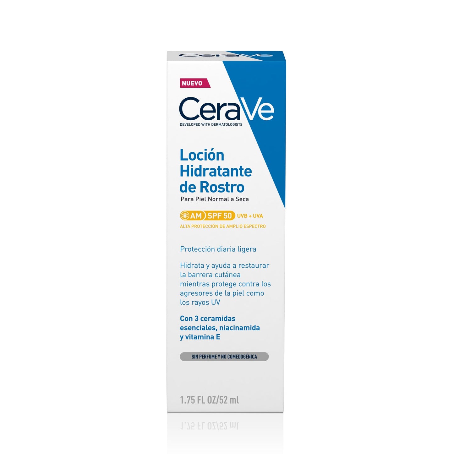 Locao hidratante CeraVe para rosto com proteção solar SPF 50 em embalagem de 52ml