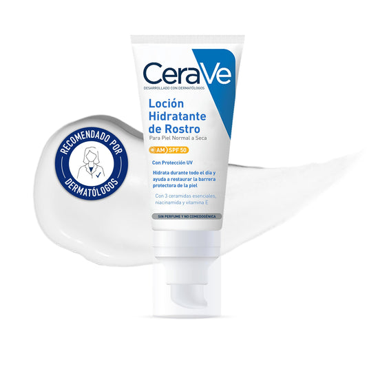 Locao hidratante CeraVe para rosto com proteção solar, ideal para pele normal a seca