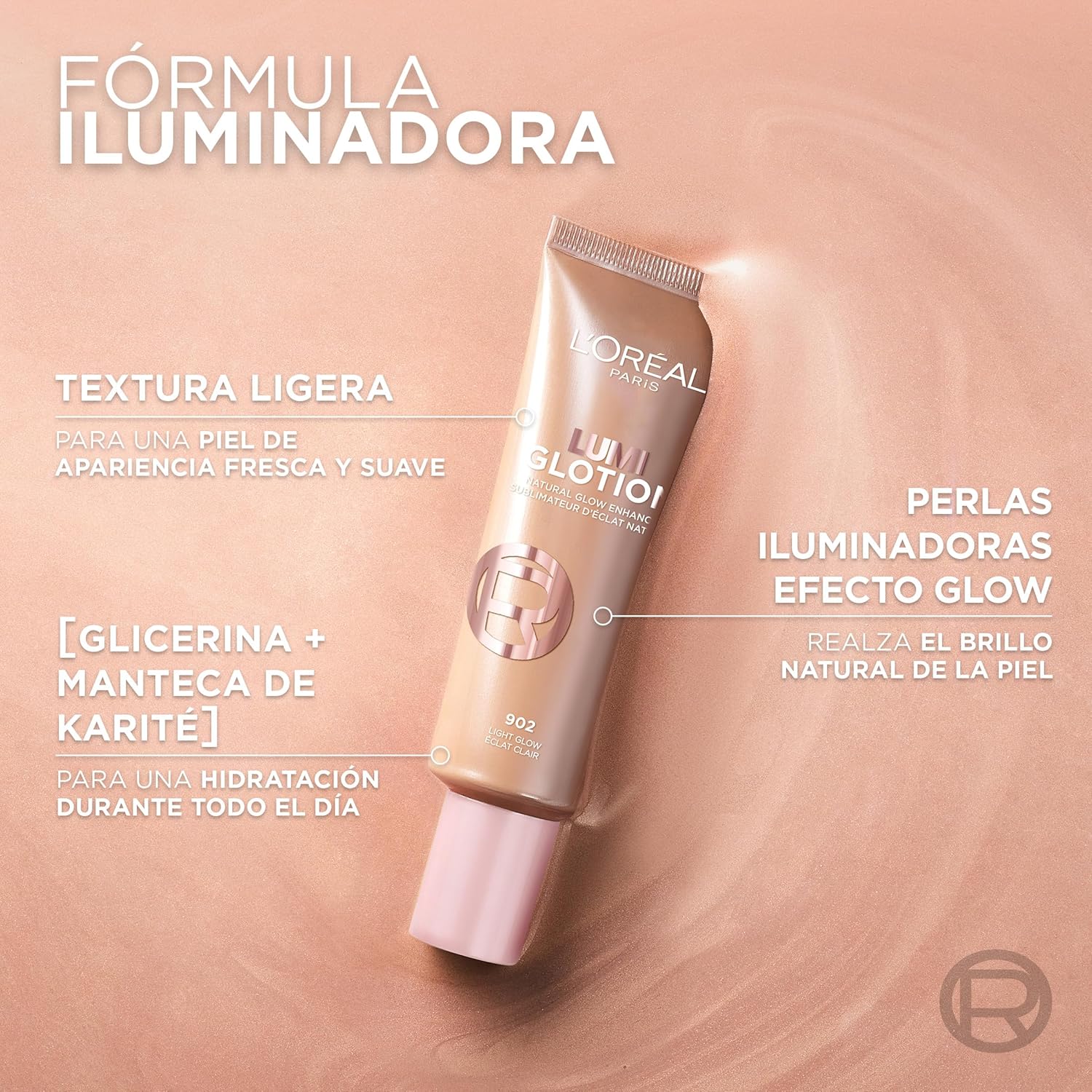 L'Oreal Paris Lumi Glotion fórmula iluminadora com textura leve para um brilho natural na pele